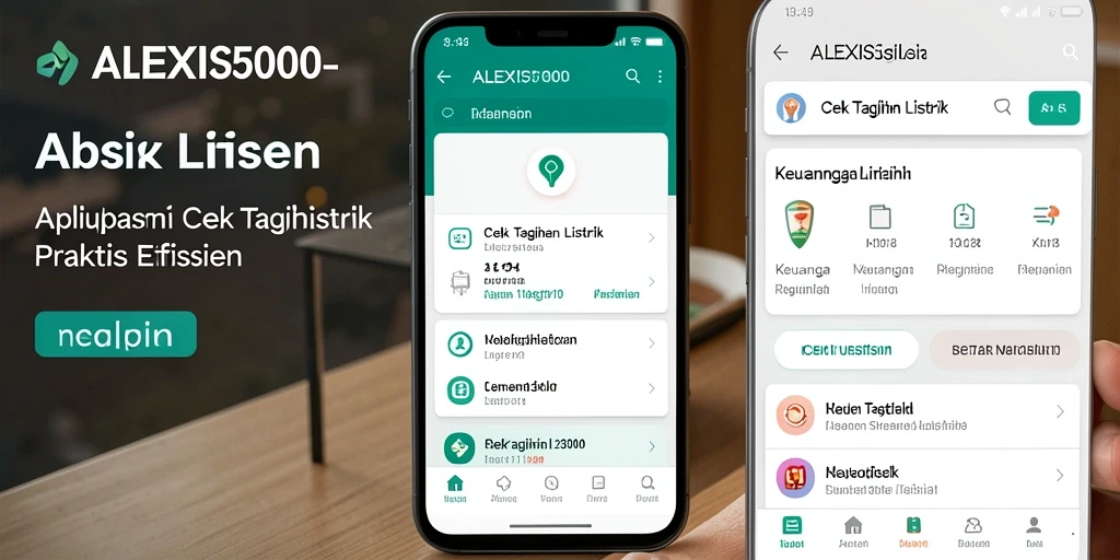 Antarmuka aplikasi ALEXIS500 dengan fitur Cek Tagihan Listrik yang jelas.