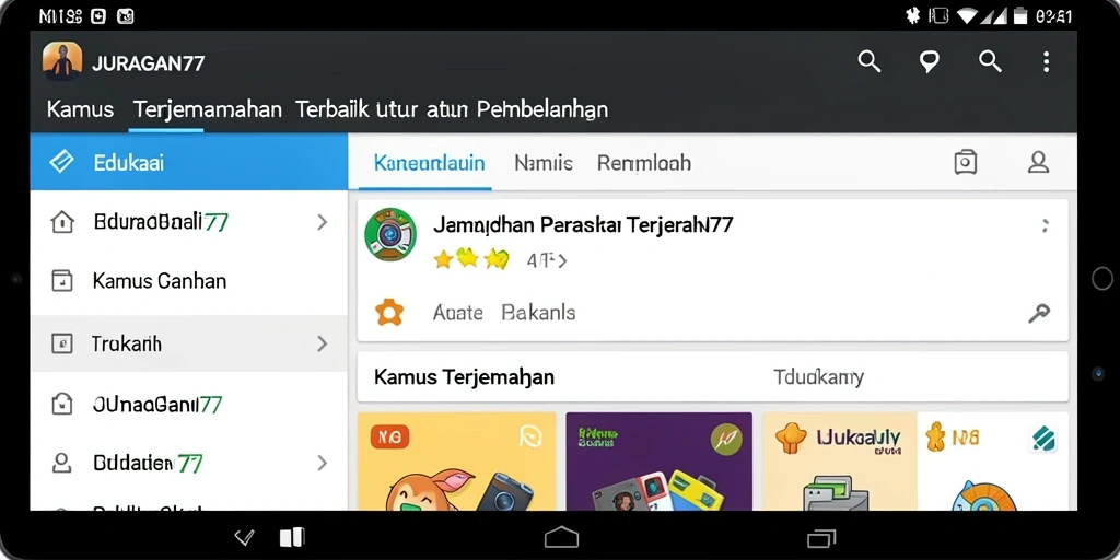 Antarmuka JURAGAN77 menampilkan fungsi Kamus Terjemahan yang praktis.