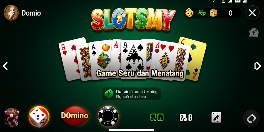 Menampilkan antarmuka permainan Domino di SLOTSMY yang menarik.